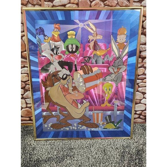 Vintage Looney Tunes at the Movies Foil Framed Artwork - Picture 1 of 7